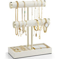 Vlando 2 Tier Bracelet Holder Display,Jewelry Stand Organizer with Ring Holder Tray,Jewelry Holder for Bracelet, Necklace, Watches, Rings,Beige