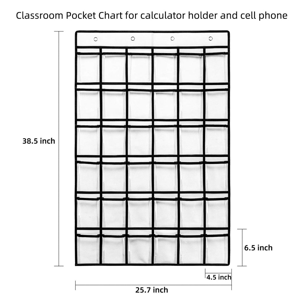 SAVERHO Classroom Pocket Chart，36 clear Hanging Pocket Organizer for Cell Phone and Calculator Holder，Door Hanging Organizer for Classroom with 36 Number Sticker(White-2pack)