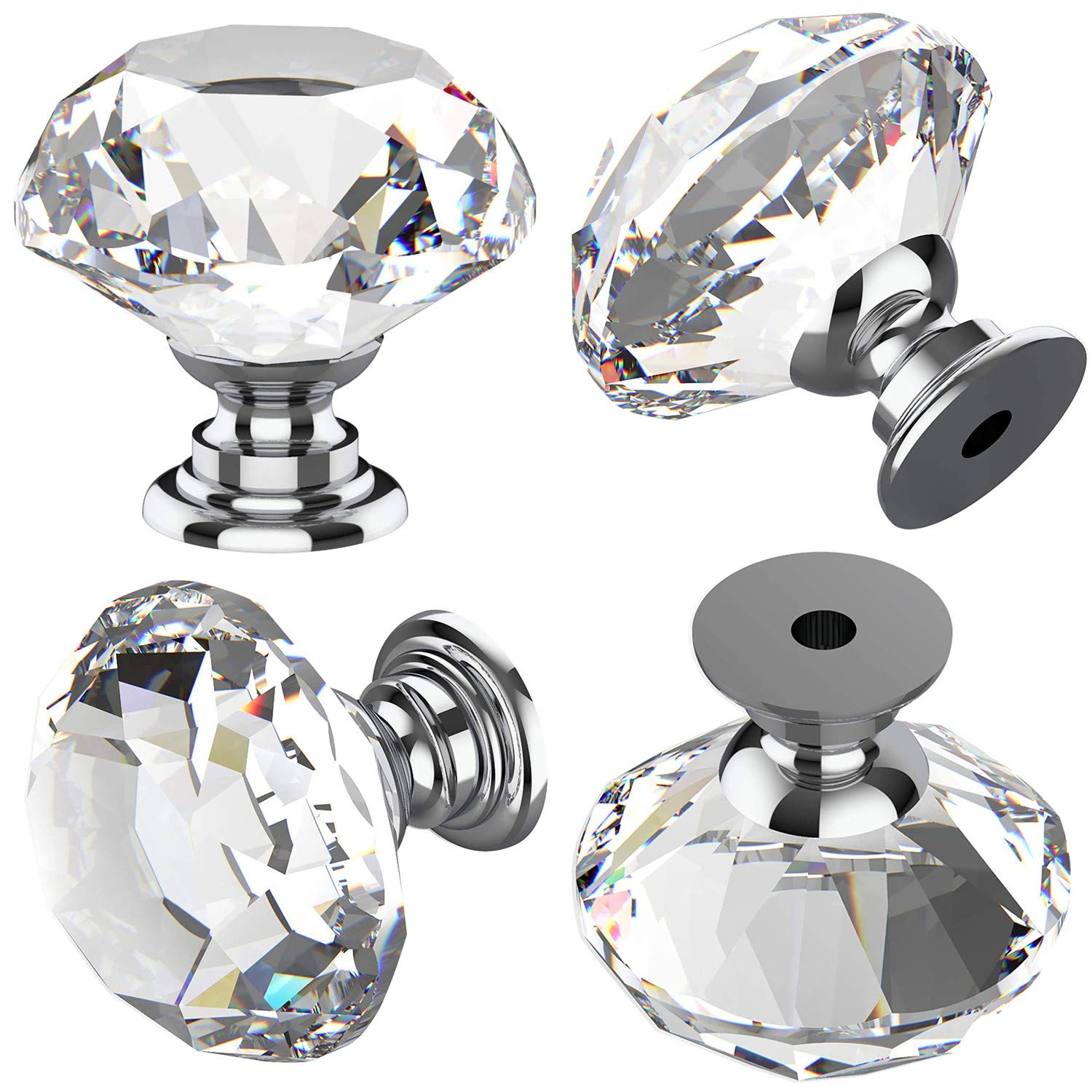 24pcs Cabinet Knobs, BetterJonny 30mm Glass Diamond Crystal Drawer Knobs for Your Home, Dresser and Cupboard,Living-Room, Kitchen, Bathroom, Office