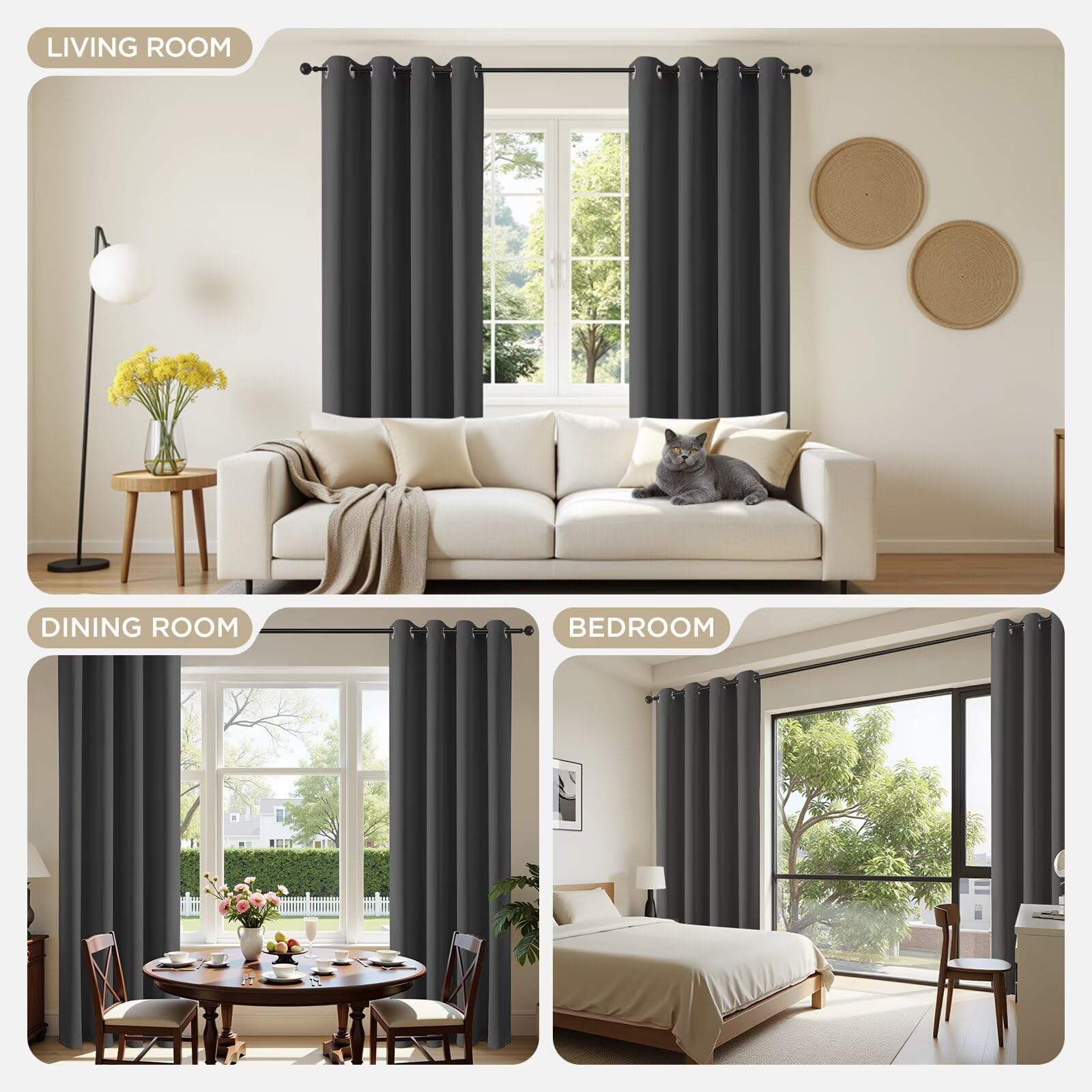 Joydeco Blackout Curtains 2 Panels, Black Out Curtains 84 Inches Long, Room Darkening Grommet Drapes for Bedroom Living Room Windows (W52 x L84 Inch, Dark Grey)