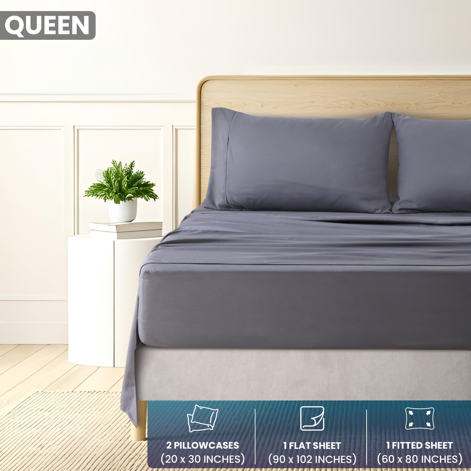 Utopia Bedding Queen Sheet Set - Brushed Microfiber - Soft Bed Sheets for Queen Size Bed Set - Luxury Bedding Sheets with Fitted Sheet, Flat Sheet & 2 Pillow Cases - Deep Pocket (Grey)