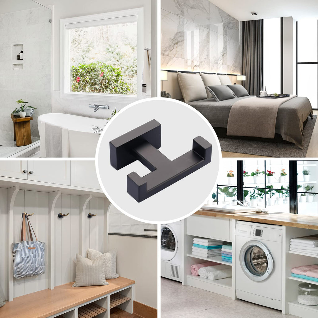 Double Bathroom Towel Hook Black: iVIGA Matte Black Towel Holder Modern- Heavy Duty Robe Hooks for Wall - Stainless Steel Shower Towel Hanger
