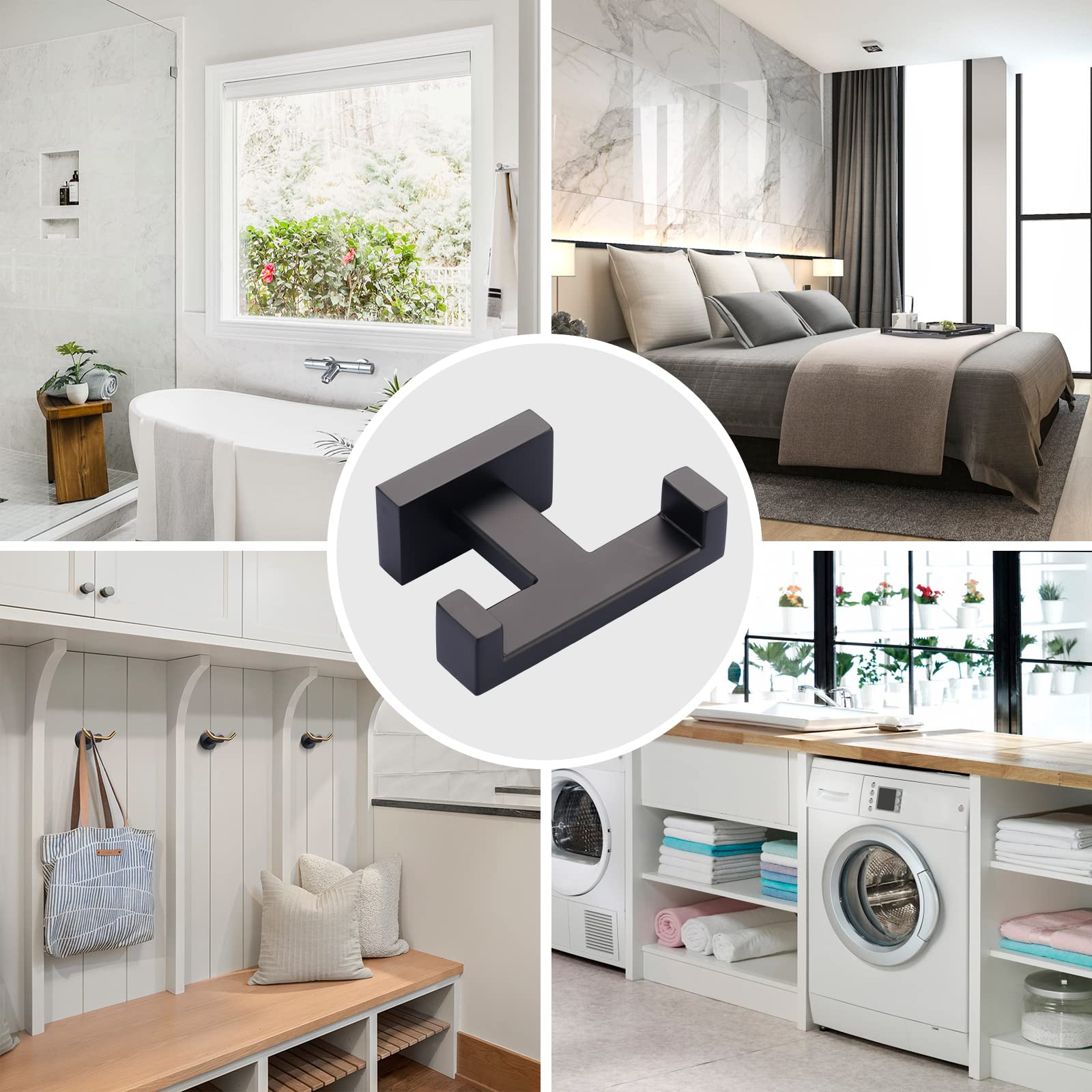 Double Bathroom Towel Hook Black: iVIGA Matte Black Towel Holder Modern- Heavy Duty Robe Hooks for Wall - Stainless Steel Shower Towel Hanger