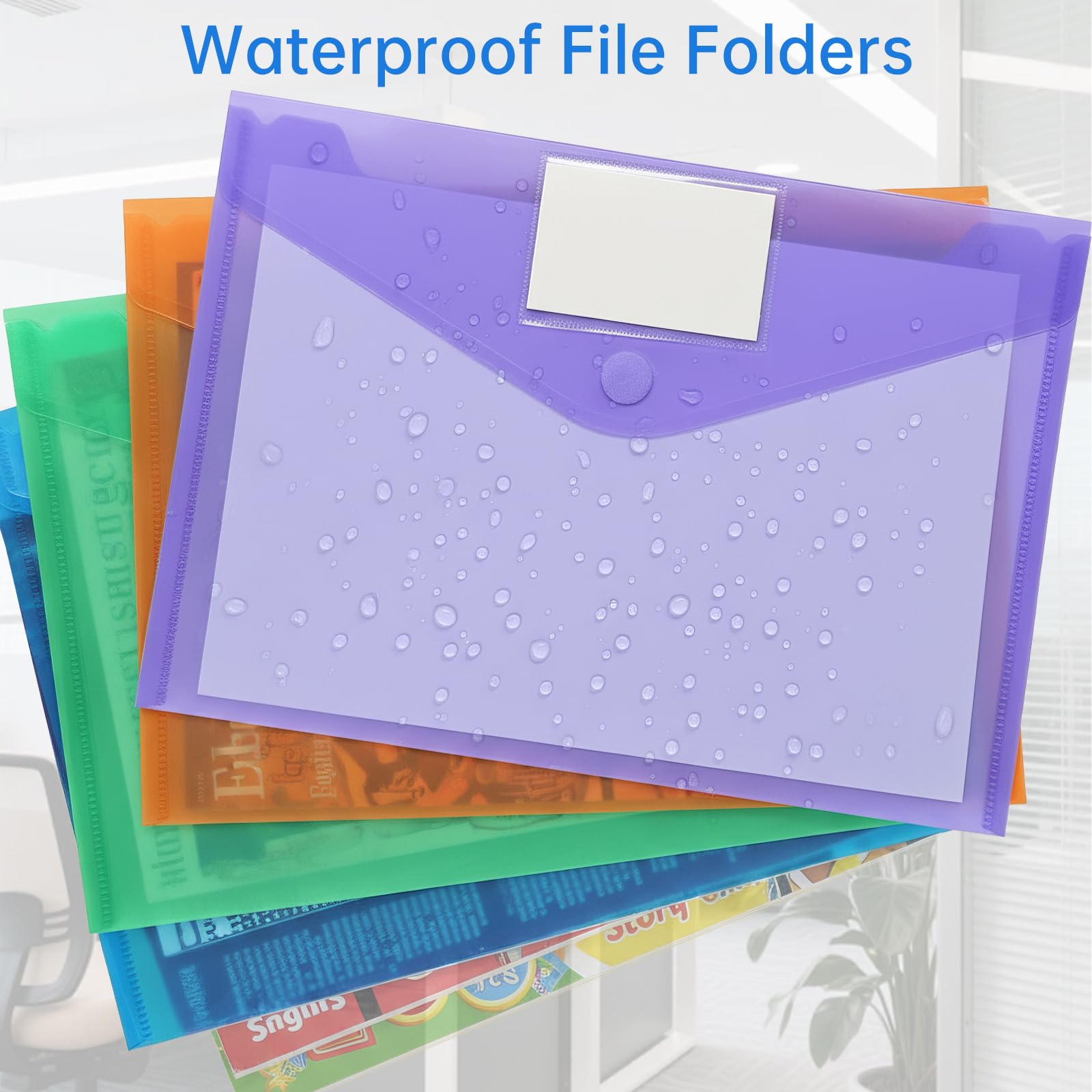 40 Pack A4 Plastic File Folders, Poly Document Folders Clear Files Envelope, Waterproof Plastic Wallets with Label and Snap Button for School Home Office Organization (10 Colors Letter Size)