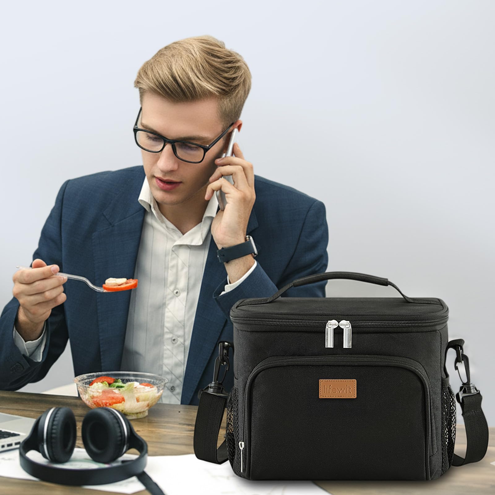Lifewit Insulated Lunch Bag for Men, Reusable Lunch Box Women, Portable Cooler Freezable Soft Tote Bag Leakproof with Adjustable Shoulder Strap for Adult/Kid for Work/Picnic/School,Black 15L