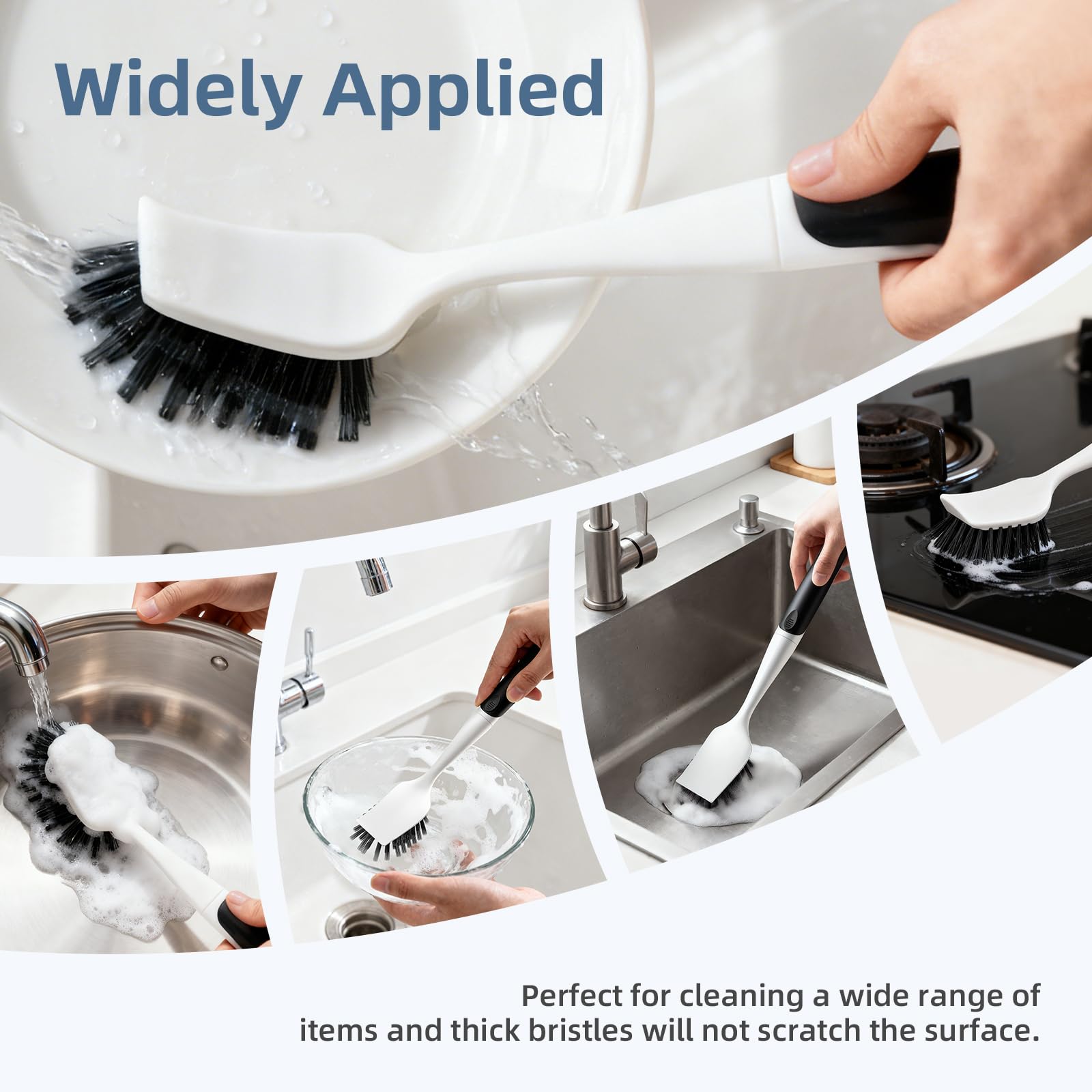 Cleangor Dish Scrub Brush, 2 Pack Stiff Bristles Cleaning Scrubber Brushes with Non Slip Handle Built-in Scraper, Kitchen Dish Brushes for Cleaning Pans, Pots, Stoves, Sink