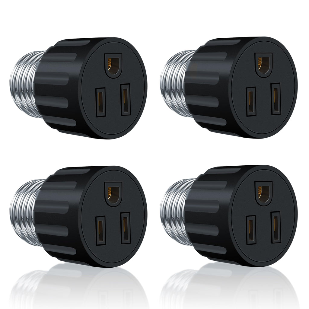 4 Pack, Light Socket to Plug Adapter, Convert Light Bulb Socket to Outlet Adapter (Black)