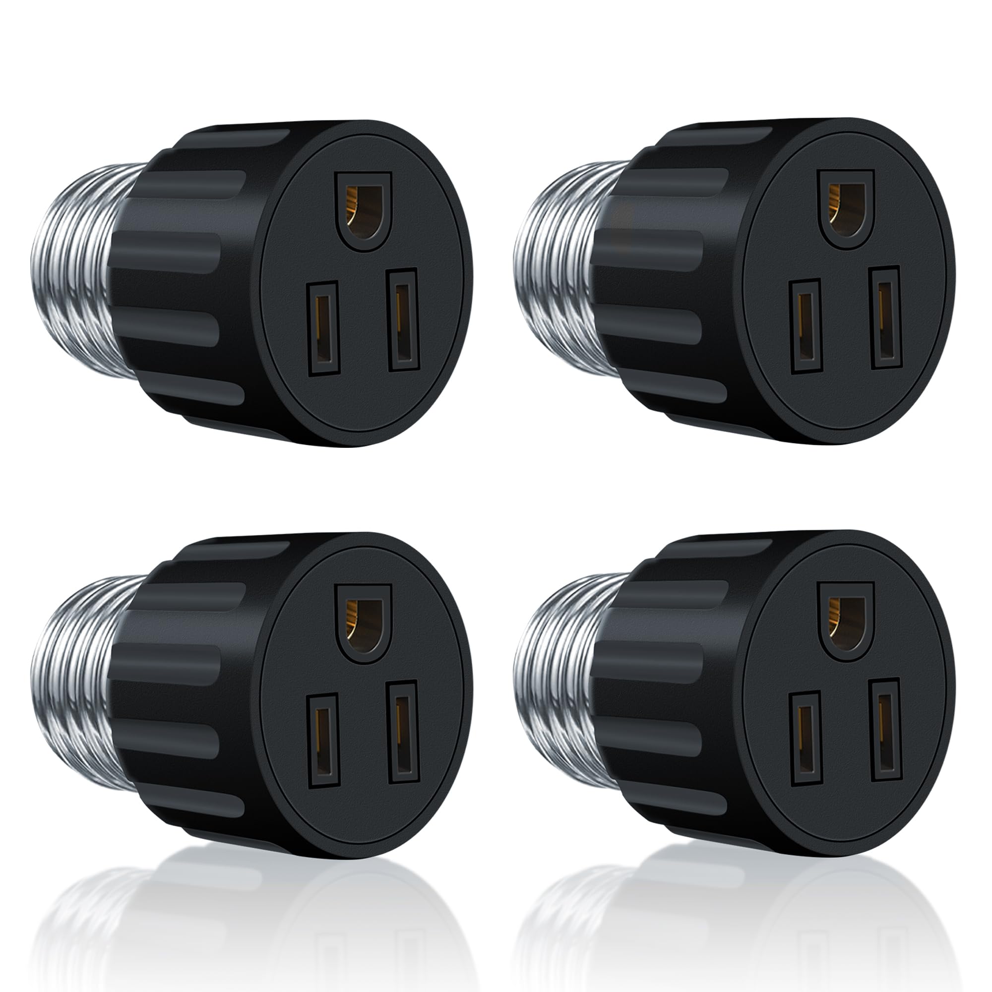 4 Pack, Light Socket to Plug Adapter, Convert Light Bulb Socket to Outlet Adapter (Black)