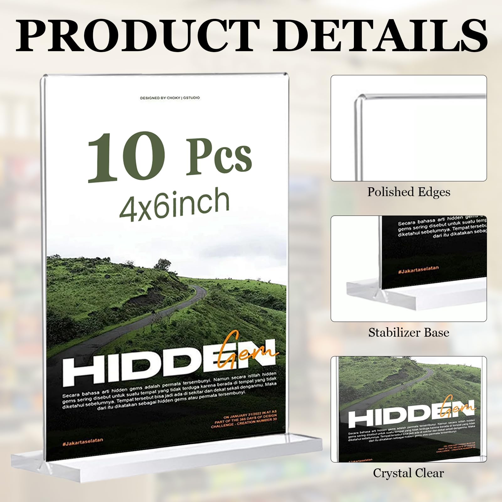 Hyuetrsa 10Pcs Clear Acrylic Sign Holder Clear Flyer Display Holder, 4×6inch Double-Sided Tabletop Display Stand for Flyers, Menus, Posters, Photos & Ads