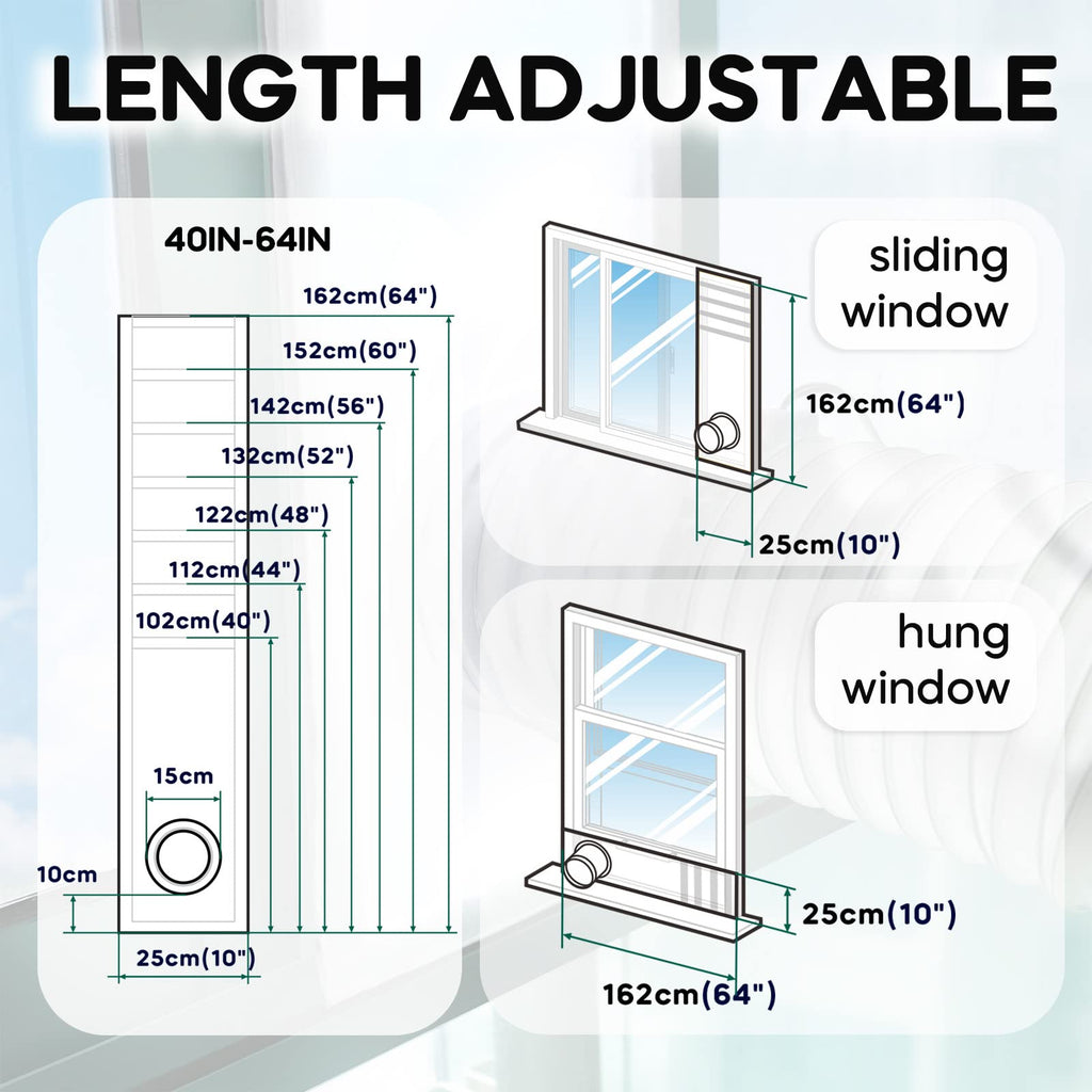 LOVIGA Portable Air Conditioner Window Kit, Window Vent Kit Seal Kit for Portable Air Conditioner Dryer, 25x102~162cm Length Adjustable 2022 Upgraded 100% Sealing Waterproof Easy to Install