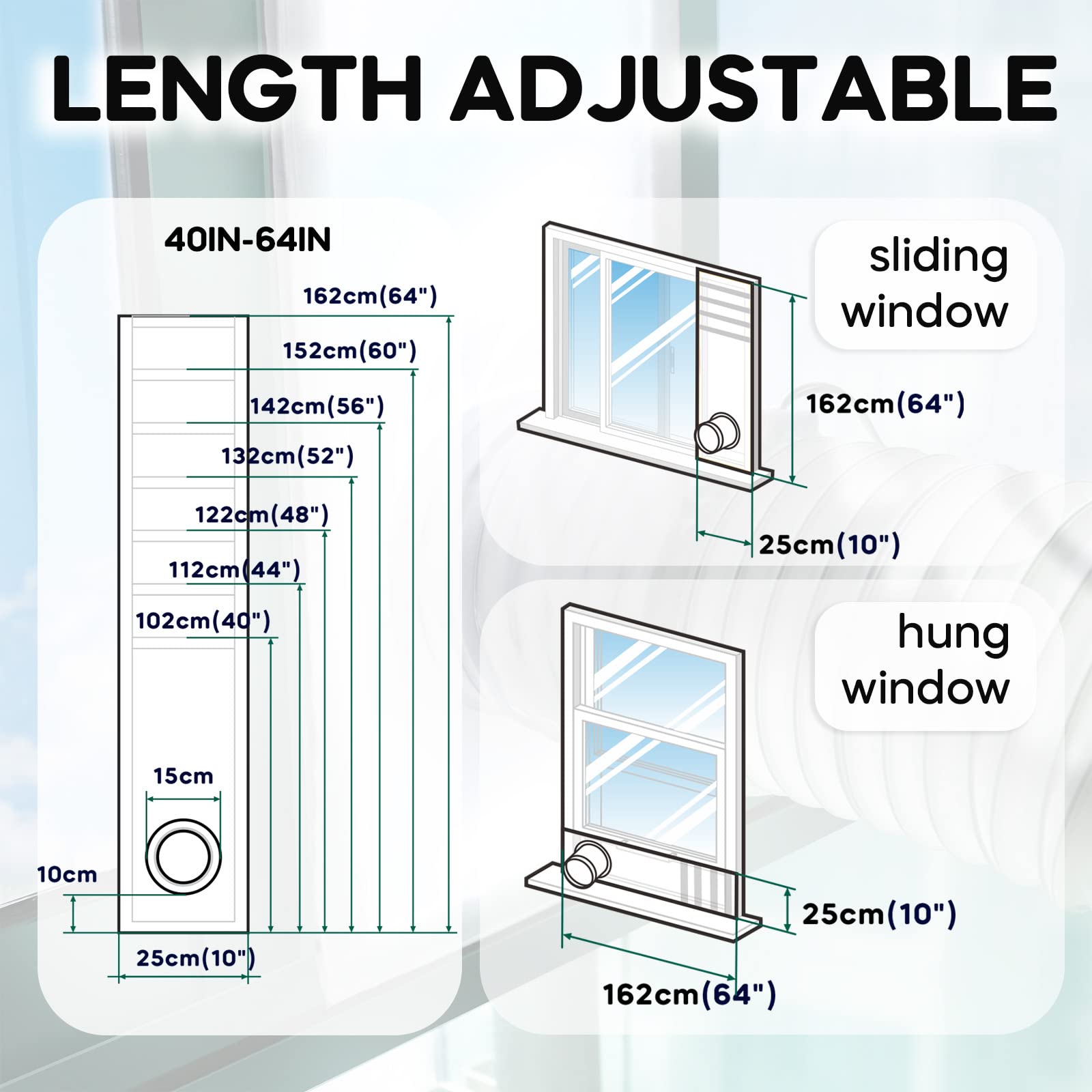 LOVIGA Portable Air Conditioner Window Kit, Window Vent Kit Seal Kit for Portable Air Conditioner Dryer, 25x102~162cm Length Adjustable 2022 Upgraded 100% Sealing Waterproof Easy to Install