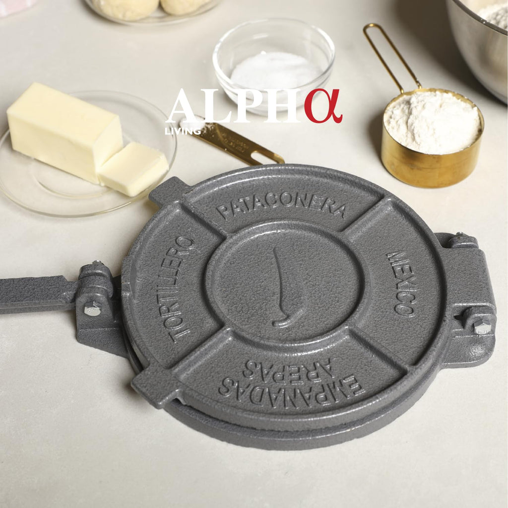 Alpha Living Tortilla Press – 8 Inch Cast Iron Quesadilla Maker – Heavy Duty Empanada Maker Press – Cast Iron Tortilla Maker for Kitchen, Home Use