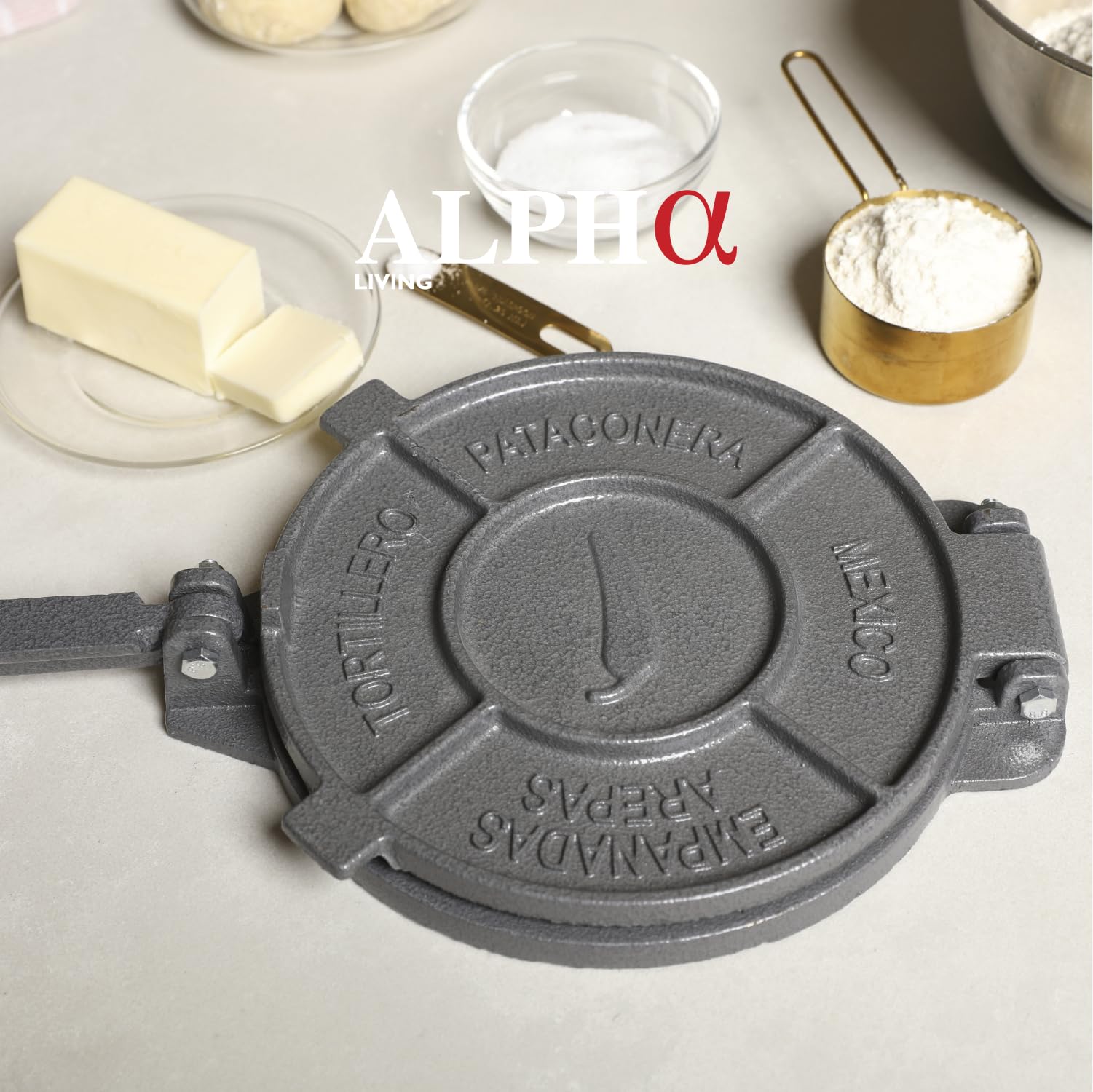 Alpha Living Tortilla Press – 8 Inch Cast Iron Quesadilla Maker – Heavy Duty Empanada Maker Press – Cast Iron Tortilla Maker for Kitchen, Home Use