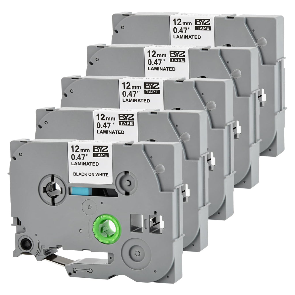 5 Pack Label Tape Replacement for Brother TZe-231 TZ-231 TZe231 Tz 1/2" 12mm,Laminated Black on White 0.47" for pTouch Printer PT-D400 PT-D210 PT-D200 PT-D600 PT-1890 PT-H110 Label Maker
