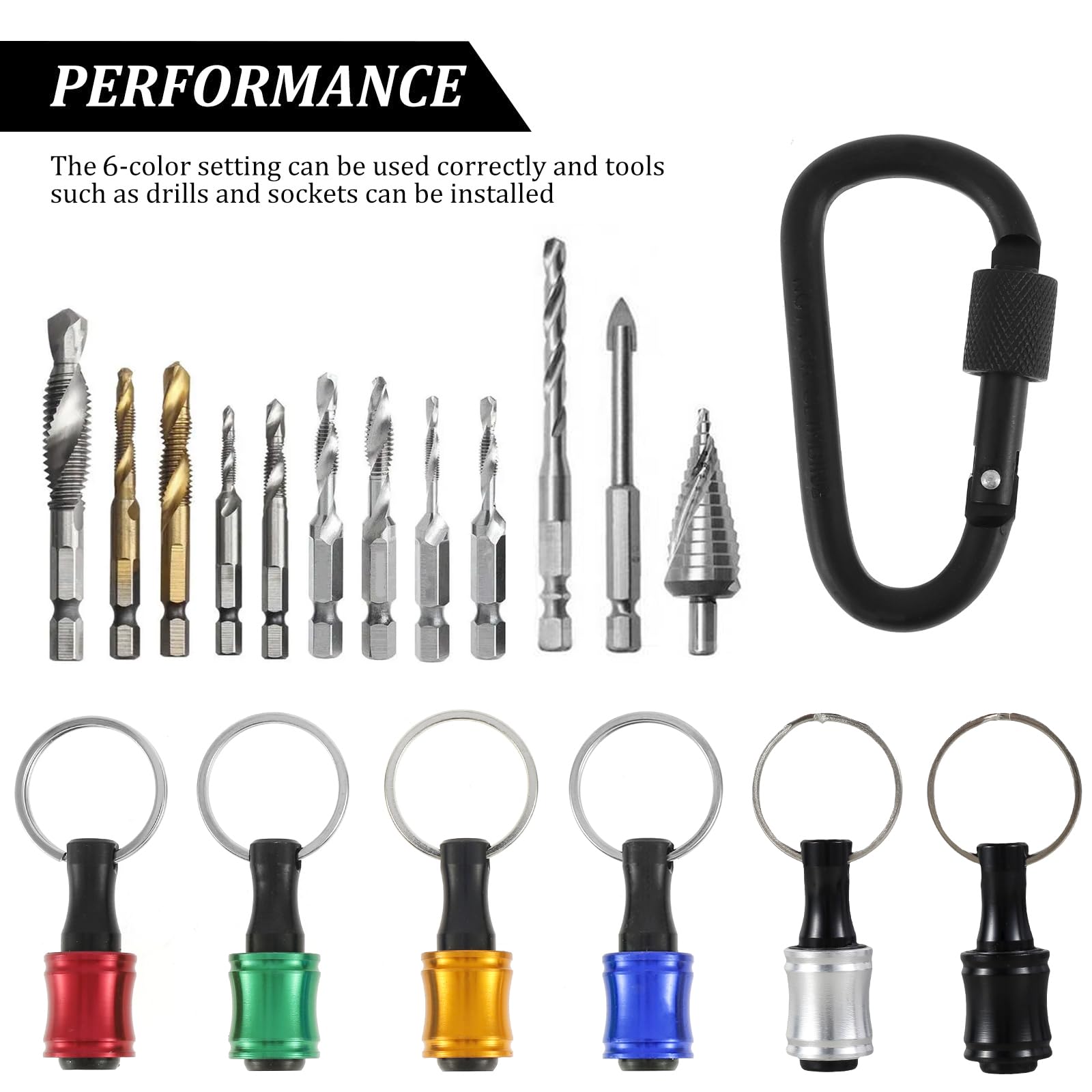 18Pcs 1/4 inch Hex Shank Bit Holder Keychain Portable Socket Drill Bit Holder Quick Change Aluminum Alloy Long and Short Drill Bit Holder Extension Bar Impact Screwdriver Bit Holder Key Chain