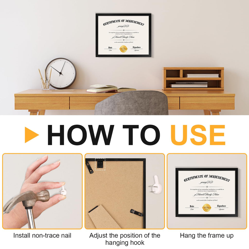 5 PACK Certificate Frames 8.5 x 11,Black Diploma Frame Document Frame with Clear Plexiglass,Picture Frames for Tabletop and Wall Display