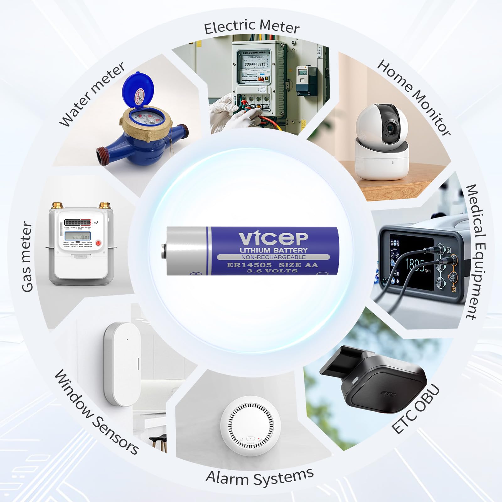 ViCep 6-Pack ER14505 3.6V AA Lithium Battery Li-SOCL₂ 2700mAh LS14500 TL-5903 for Home Security System, Meter Reading System, PLC, Non-Rechargeable