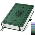 EMSHOI Lined Journal Notebook, 320 Numbered Pages, A5 College Ruled Notebook, with 100 GSM Thick Paper, Hardcover Leather, Contents, Stickers, Inner Pocket, Pen Holder, 5.75 x 8.38-Dark Green