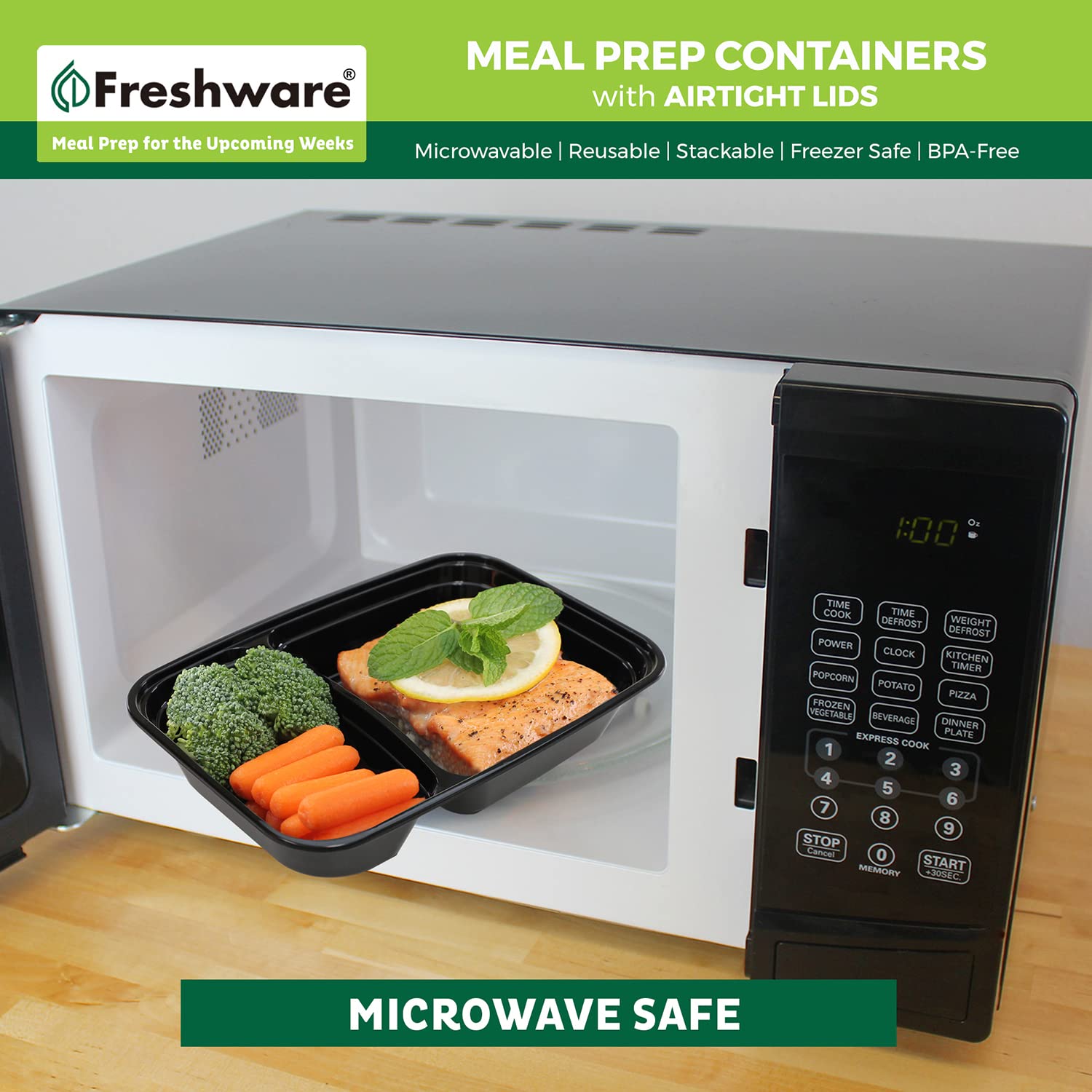 Freshware Meal Prep Containers [15 Pack] 2 Compartment with Lids, Food Storage Containers, Bento Box, BPA Free, Stackable, Microwave/Dishwasher/Freezer Safe (28 oz)