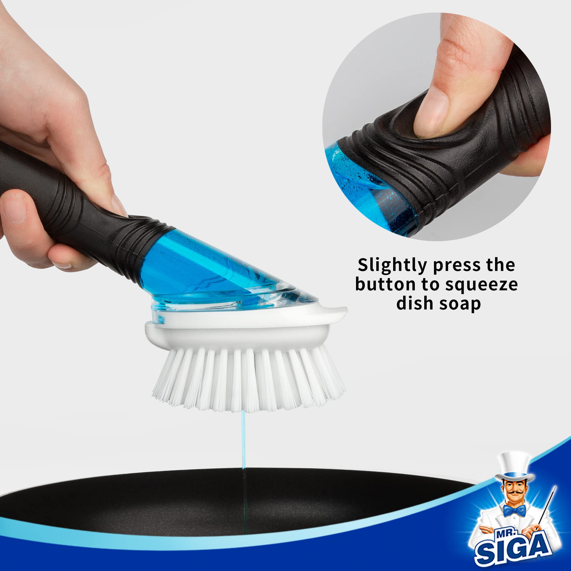 MR.SIGA Soap Dispensing Dish Brush, Kitchen Brush Refill, Pack of 4