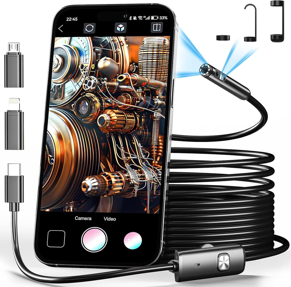 Dual Lens Endoscope Camera with Light, TLMUSE Borescope 1920P HD Inspection Camera, IP67 Waterproof for Android, iPhone, iPad 196.8Inch