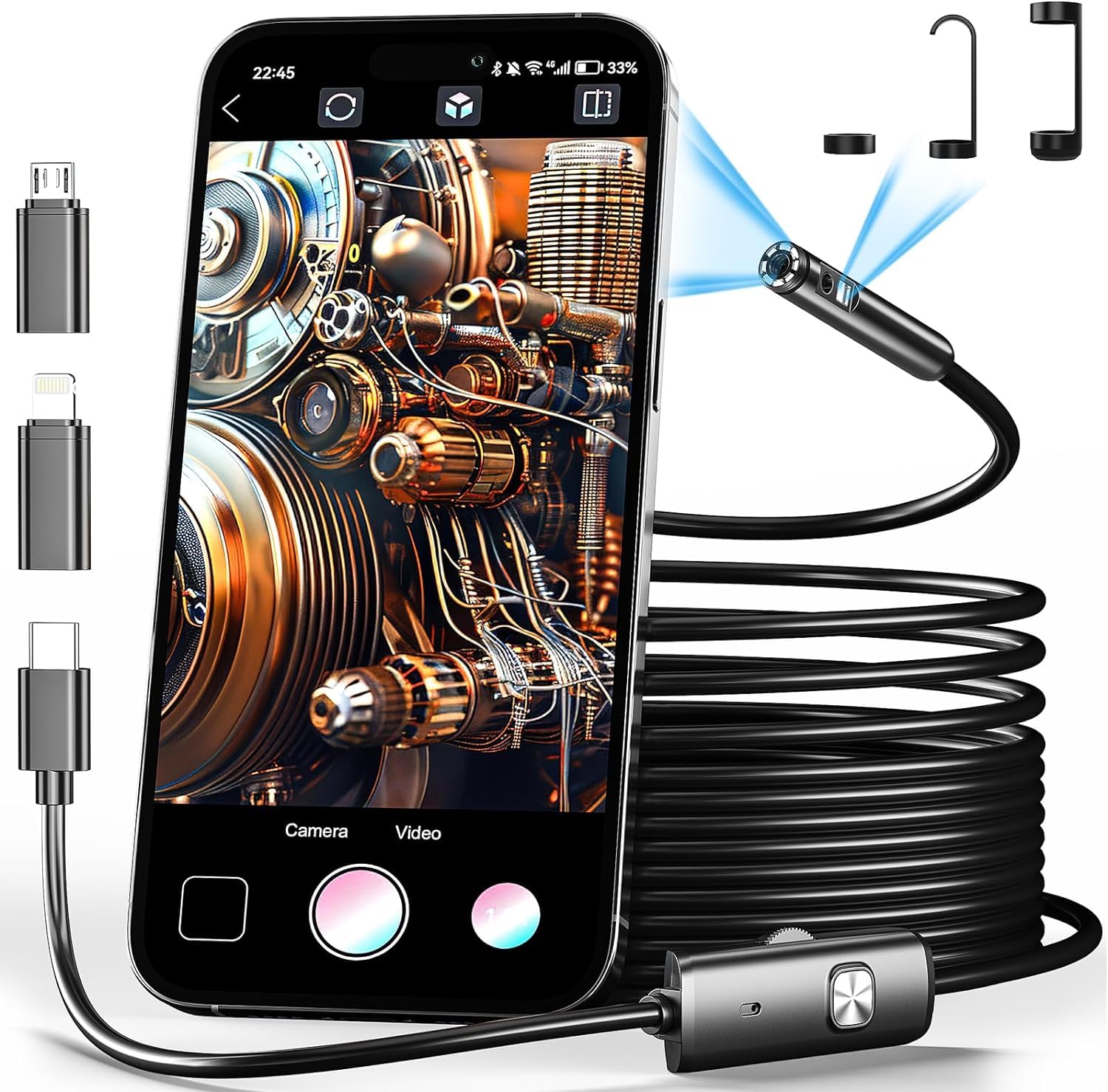 Dual Lens Endoscope Camera with Light, TLMUSE Borescope 1920P HD Inspection Camera, IP67 Waterproof for Android, iPhone, iPad 196.8Inch
