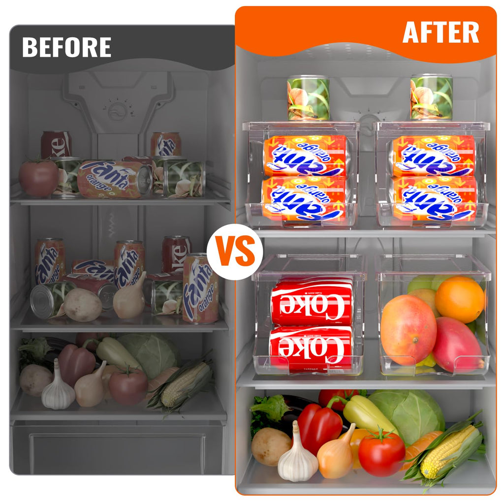 SCAVATA Soda Can Organizer for Refrigerator, Stackable Canned Food Pop Cans Container Can Holder Dispenser with Lid for Fridge Rack Freezer, Clear Storage Bins-Holds 12 Cans Each (2 Pack)