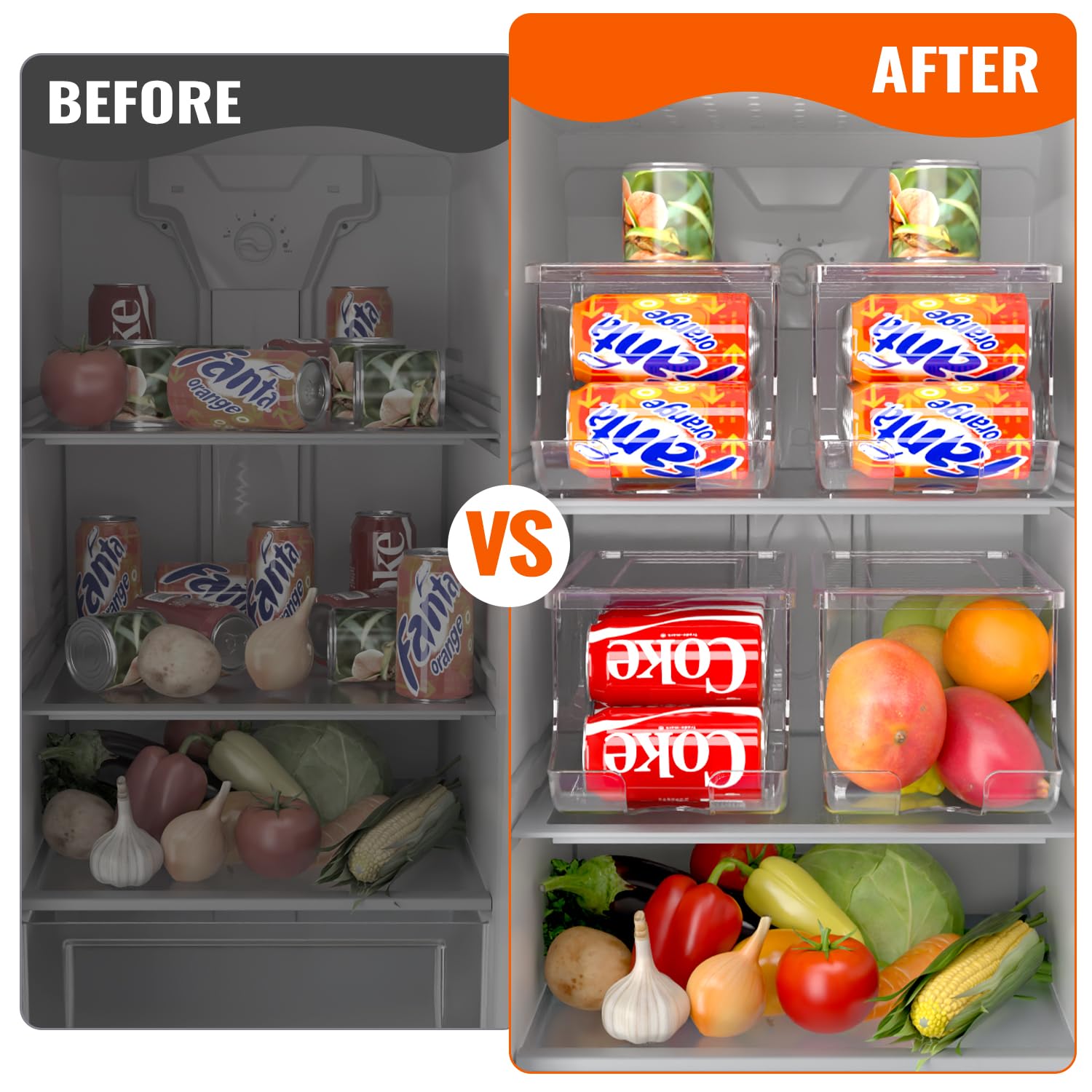 SCAVATA Soda Can Organizer for Refrigerator, Stackable Canned Food Pop Cans Container Can Holder Dispenser with Lid for Fridge Rack Freezer, Clear Storage Bins-Holds 12 Cans Each (2 Pack)