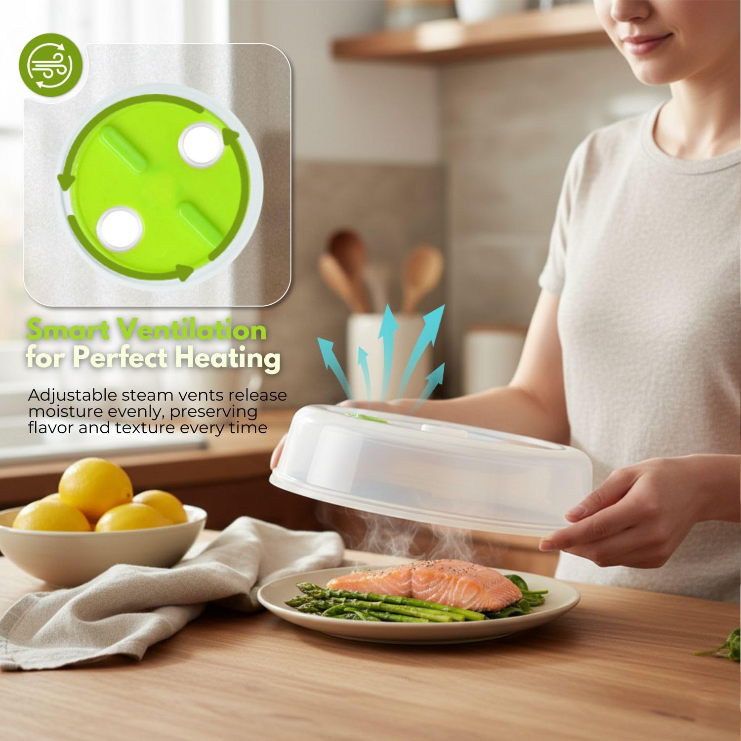 Flexzion Microwave Plate Covers Set of 5 - BPA-Free Microwave Cover with Adjustable Steam Vent, Dishwasher Safe Microwave Splatter Cover, Transparent Plastic Food Covers for Microwave Cooking