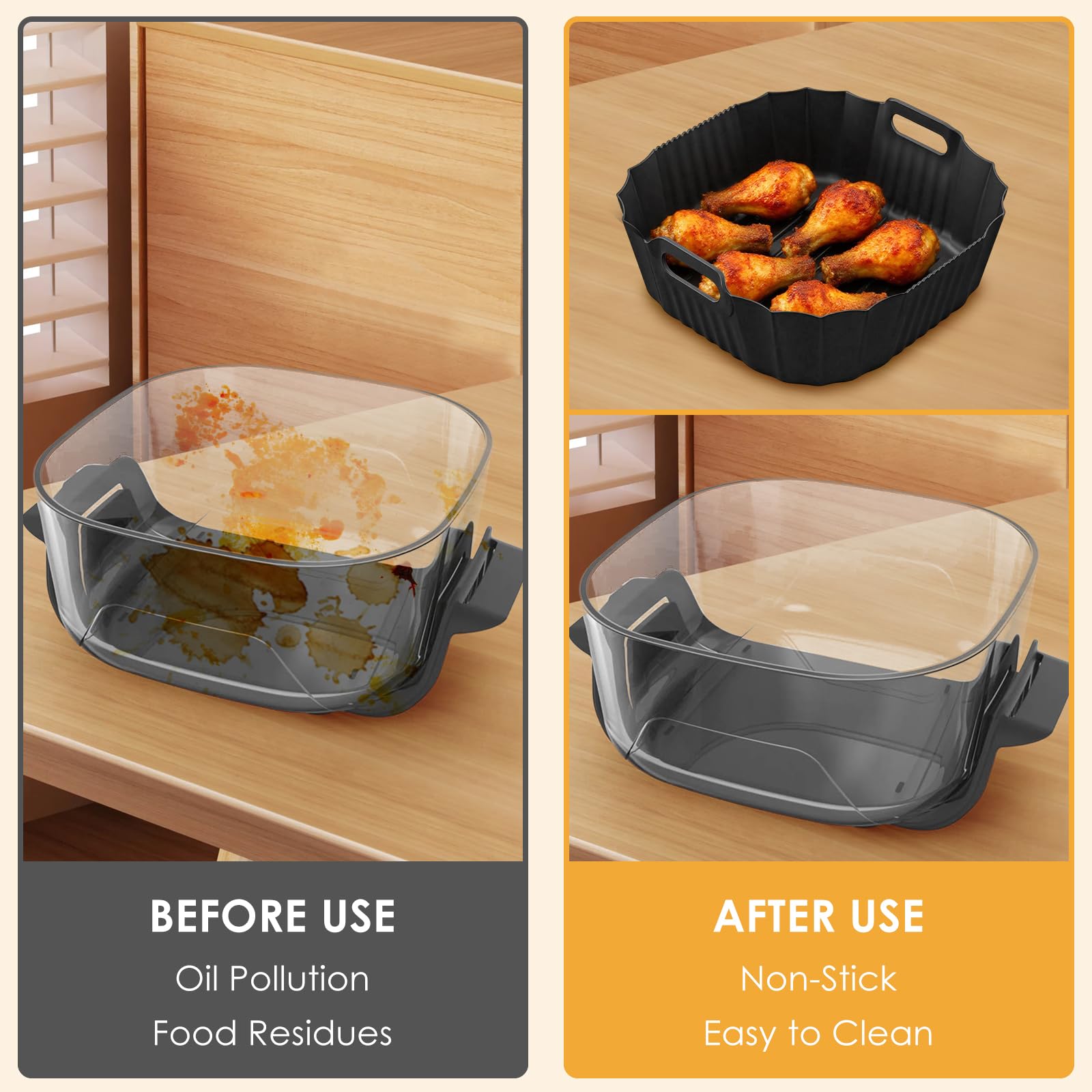 DBNESS 2 PCS Silicone Air Fryer Liners for Ninja Crispi 4 QT & 6 Cup Containers, Anti-Slip Silicone Heat Resistant Mat, Reusable Air Fryer Accessories Compatible with Ninja Crispi FN101GY/FN101CGY