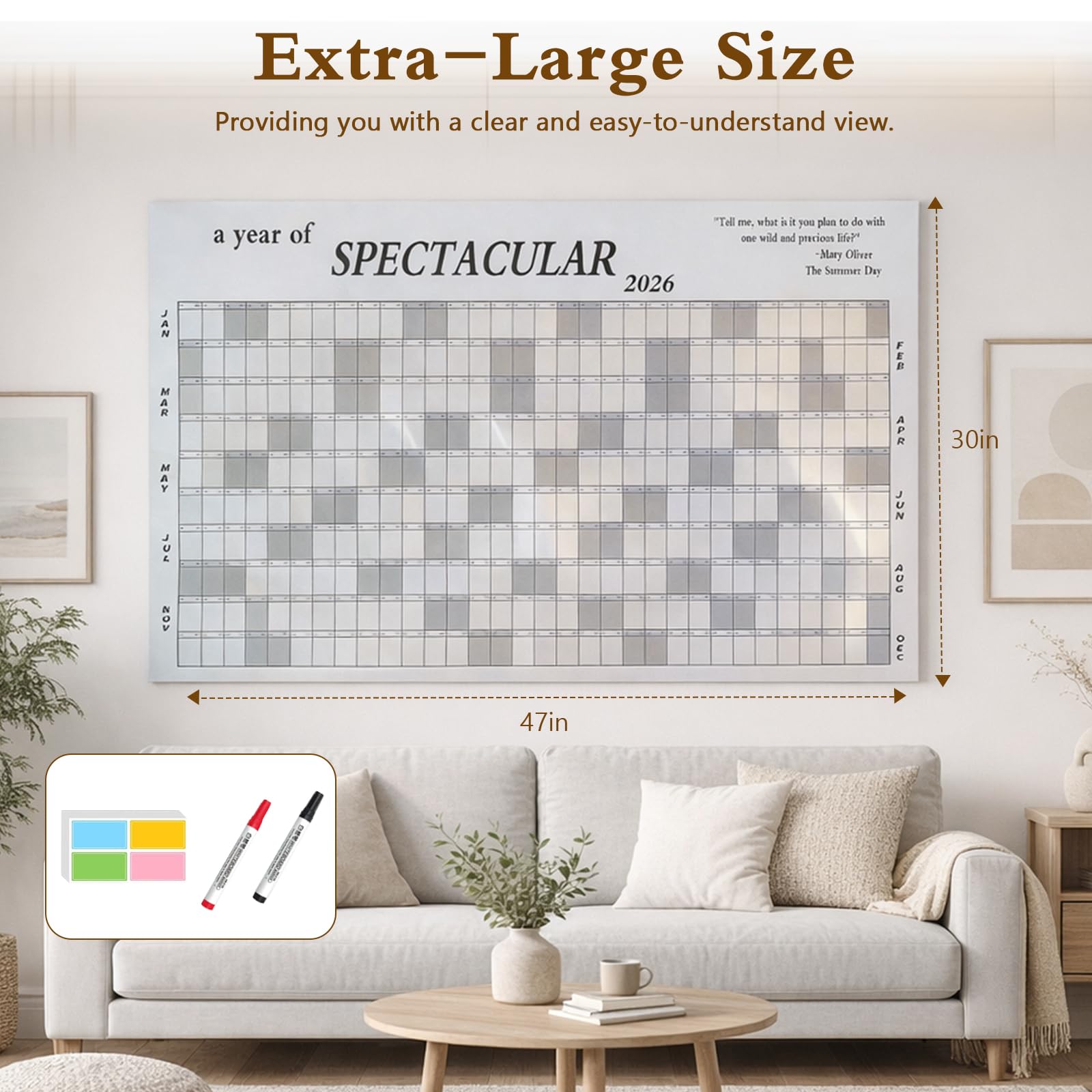 The Big Ass Calendar 2026 Full Year Wall Calendar Dry Erase Yearly Planificateur Familial Giant at a Glance One Page Calendars Small Desk Digital White Board 2026-2027 for Mom or Friends