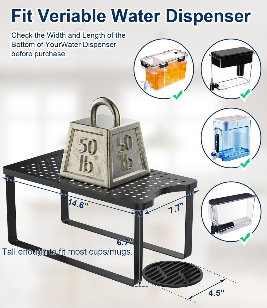 Water Filter Dispenser Stand with Drip Tray - 7.7''W x 14.6''D x 6.7''H, Metal Stand Designed for Brita Water Filter, Compatible with ZeroWater, PUR, Waterdrop etc
