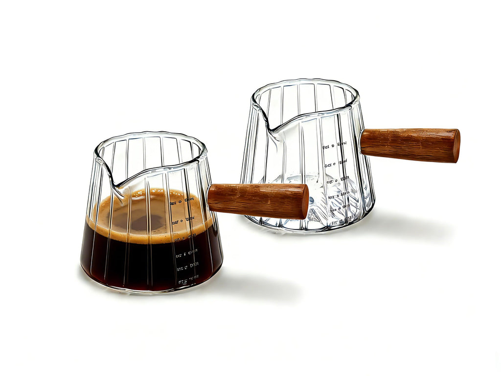 YQWIN 2Pcs Espresso Cups Espresso Measuring Cup Glass Espresso Cups with Handle 6 OZ Espressos Accessories Milk Frothing Pitcher Shot Glass Measuring Cups Frothing Cup Espressos Shot Glasses Coffee