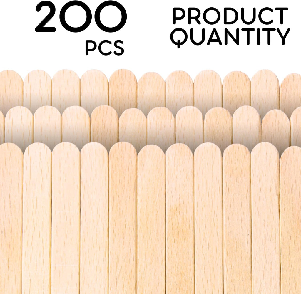 200PCS Wooden Sticks for Crafts – 8 Inch Wooden Sticks for Crafting Jumbo Bulk for DIY Jumbo Popsicle Rods for Waxing