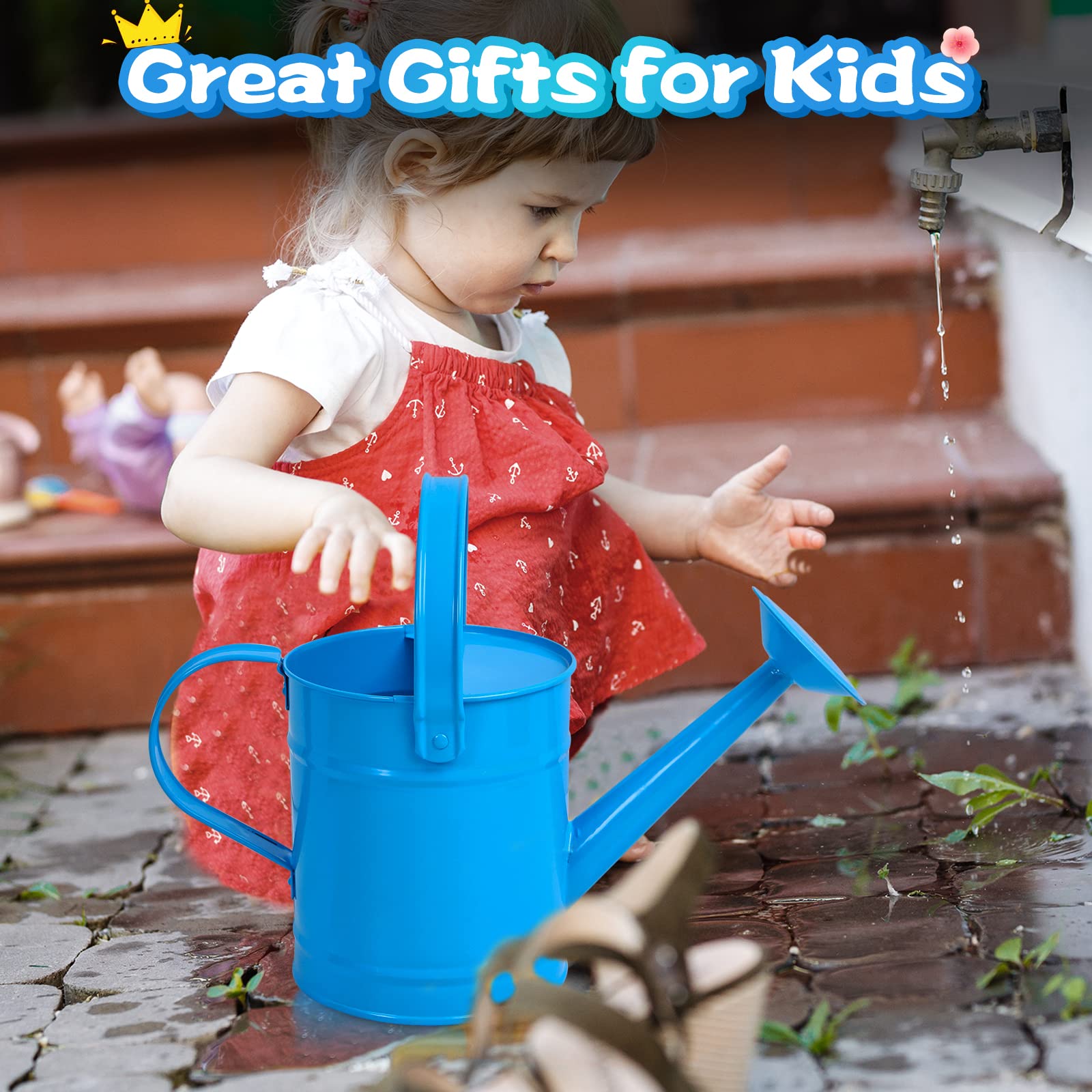 Finderomend Metal Watering Can 1.5L/51oz, Iron Art for Kids Watering Can, Watering Can for Outdoor Plants Home Office Small Portable Indoor Watering Equipment (Blue)