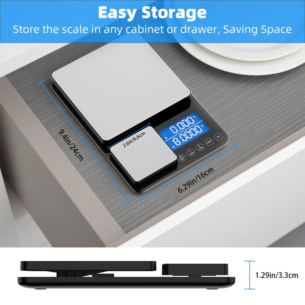 Dual Platform Kitchen Scale, [15kg/33lb-0.01g] Diyife High Precision Food Scale with LCD Display, Tare, Accumulation Function, Auto Off, 7 Units, Stainless Steel Cooking Scale for Food, Jewelry