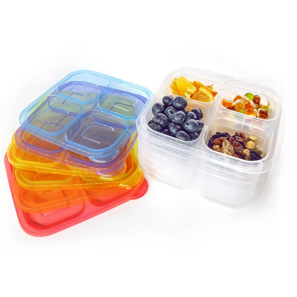 Finorder 4-Compartment Food Containers, Reusable Snack Container for Kids School, Office, Picnic, Portable Snack Lunch Box Meal Prep Containers, Set of 6 (Classic Color Set)