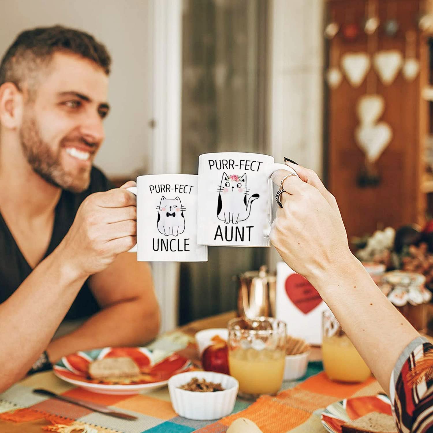 Purr-fect Aunt & Uncle Coffee Mugs - Pregnancy Announcement & Couple Gift for Uncle & Aunt - Perfect for Birthday, Christmas & Anniversary