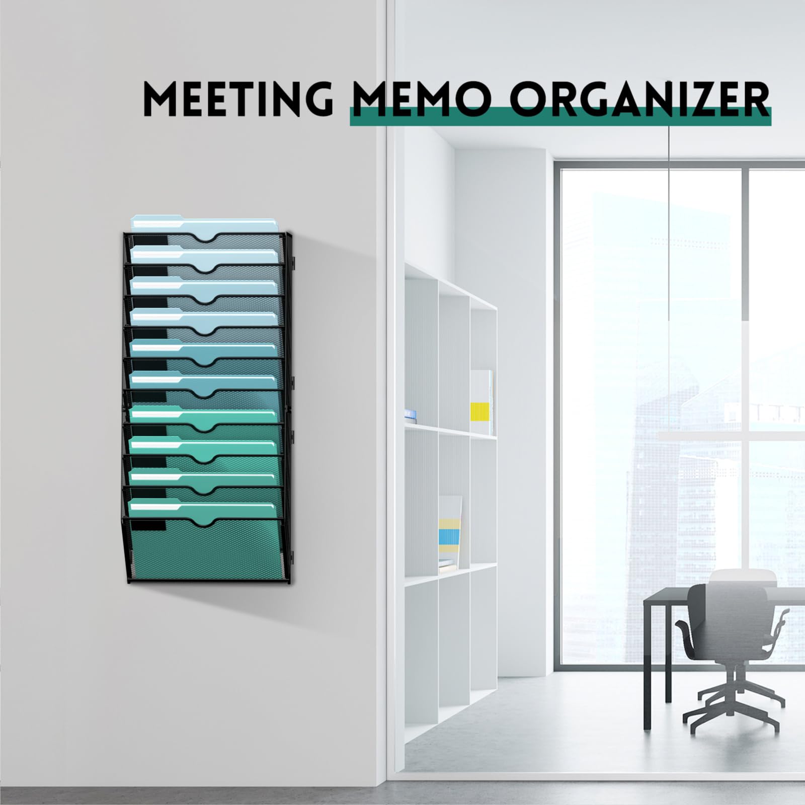 SUPEASY 10-Tier Wall File Organizer, Mesh Hanging File Folder Holder, Black Metal