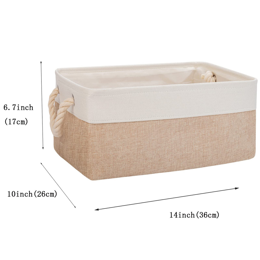 Storage Basket Bins - Fabric Basket&Decorative Baskets Storage Box Cubes Containers W/Handles for Clothes Storage Books, Home, Office, Garage (Beige&White, 36X26X17 (3pack))