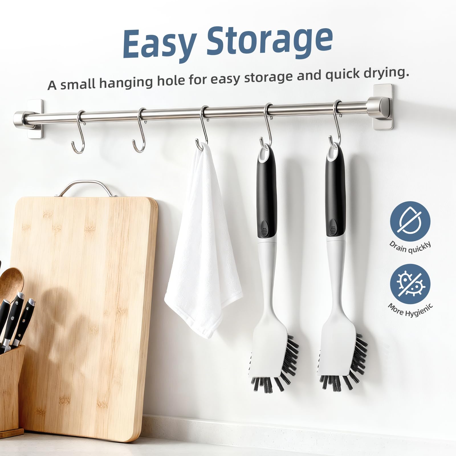 Cleangor Dish Scrub Brush, 2 Pack Stiff Bristles Cleaning Scrubber Brushes with Non Slip Handle Built-in Scraper, Kitchen Dish Brushes for Cleaning Pans, Pots, Stoves, Sink