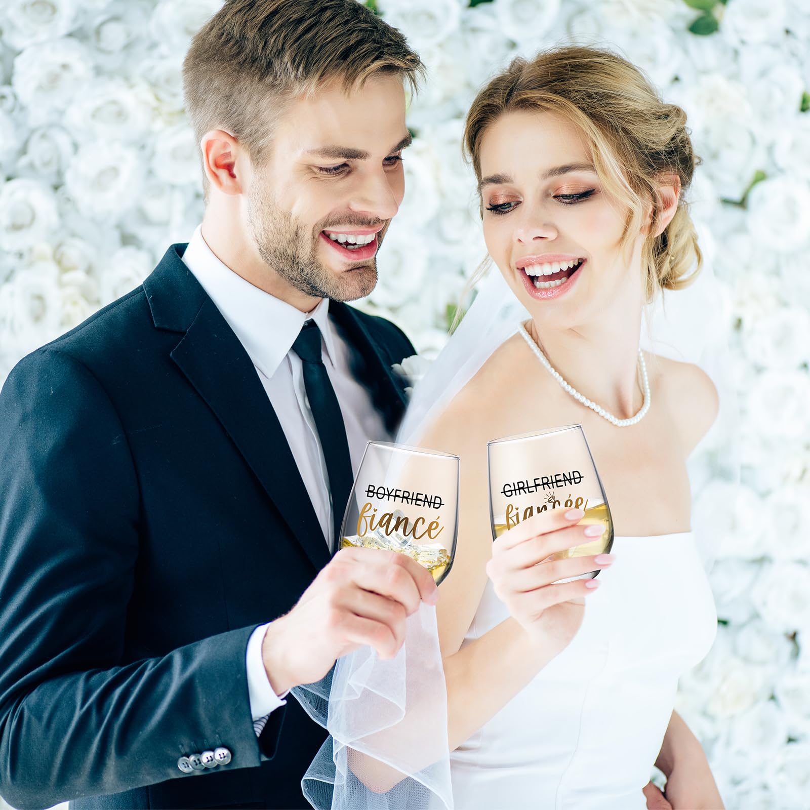JTAMOHI Engagement Gifts for Couples, 5 Pcs Fiance Fiancee Wine Glass Gifts Set, Engagement Gifts for Newly Engaged Couples, Fiance Fiancee Gifts for Him and Her, Newlywed Wedding Gifts, Bridal Shower
