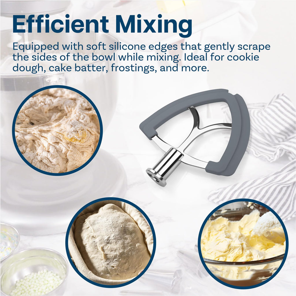 Flex Edge Beater for KitchenAid 4.5-5 Quart Tilt-Head Stand Mixers Artisan & Classic Series by MMOBIEL - Stainless Steel Flat Beater Paddle with Flexible Silicone Edges Bowl Scraper - Dishwasher Safe