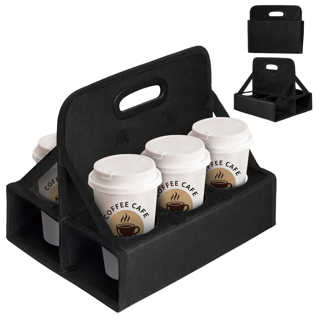BOHEMIABY Drink Carrier with Handle Reusable, 6 Cup Portable Drink Carrier, Foldable Cup Coffee Carrier, Carry Cocktails、Safely Secures Hot and Cold Beverages-for Delivery and Take Out (Black)