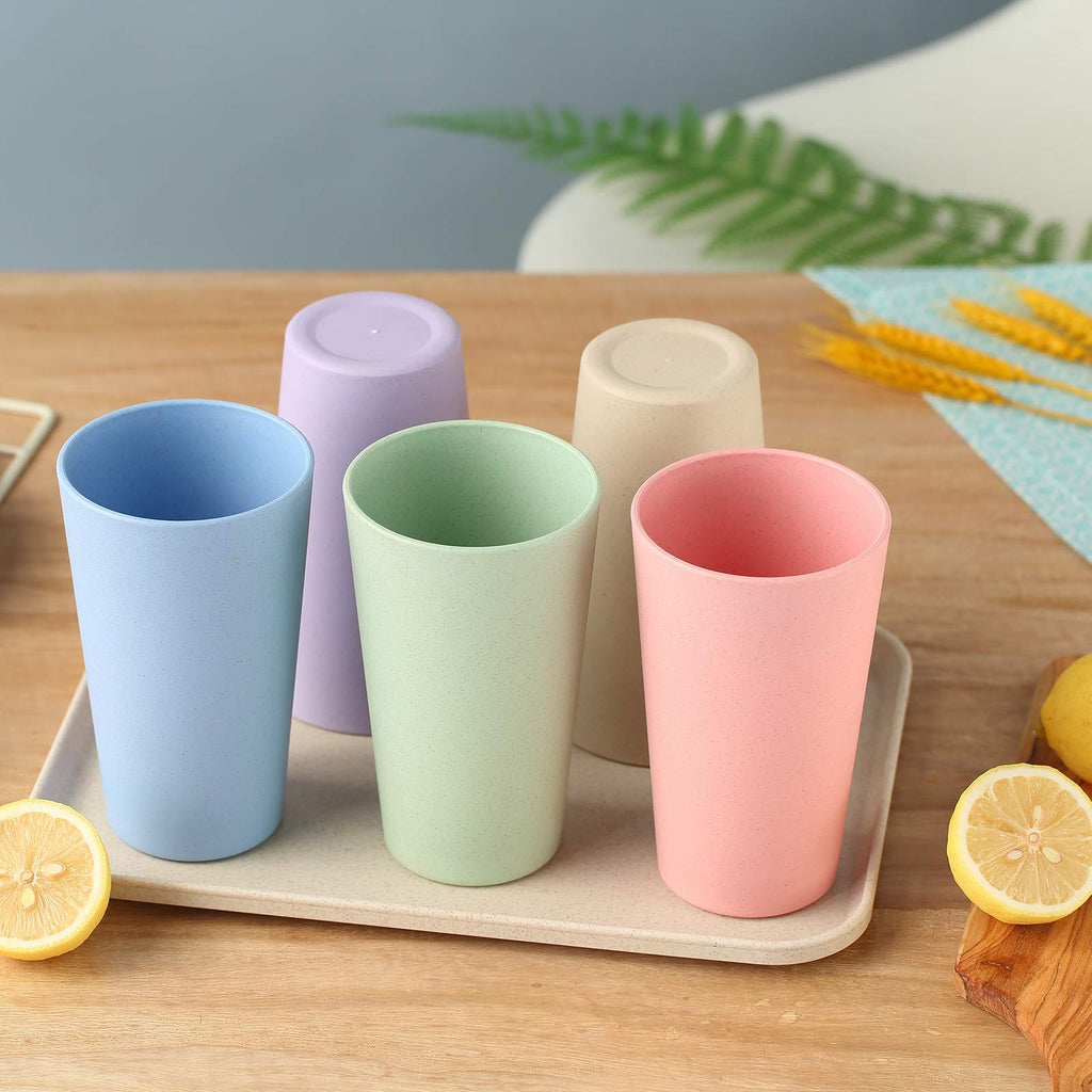 Choary Eco-friendly Unbreakable Reusable Drinking Cup for Adult(20 OZ), Wheat Straw Tumbler Set 5 Dishwasher Safe.