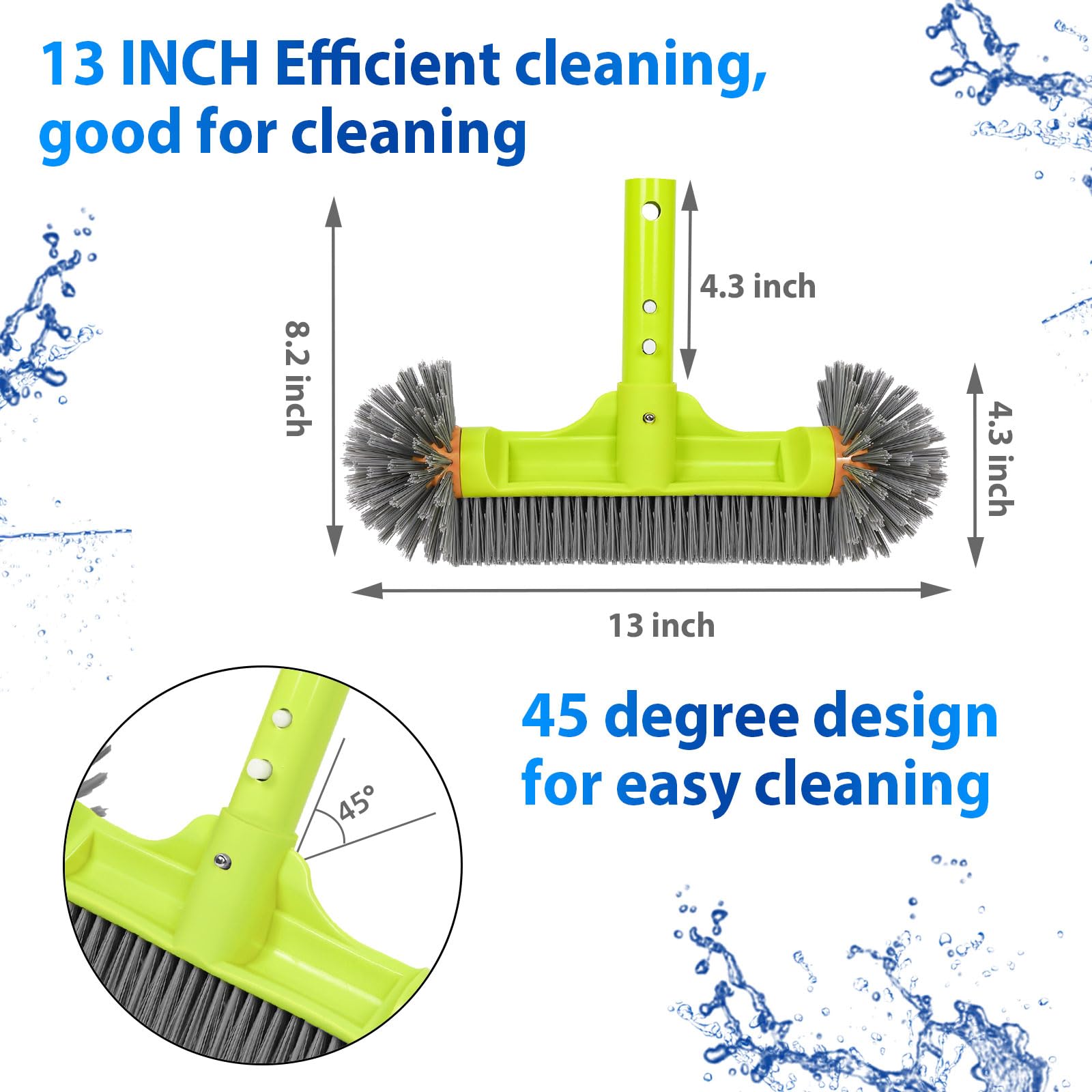 Pool Brush with Round End Brush Head, 7 Rows 13" Pool Brush with Aluminum Handle for Swimming Pool Walls, Tiles Floors, Spa, Hot Tub, Steps, Corners, Inground & Above Ground Pool Accessories
