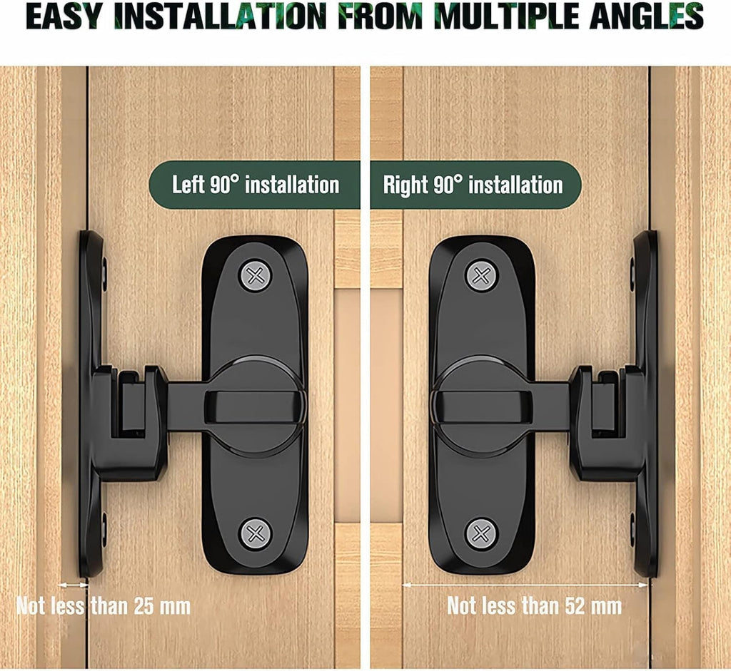 Yoocada Barn Sliding Door Lock, 90° and 180° Installation Heavy Duty Bolt Lock, Flip Door Lock Latch, Screen Wardrobe Lock Latch Suitable for Barn, Garden, Bathroom, Home Security (2, Black)