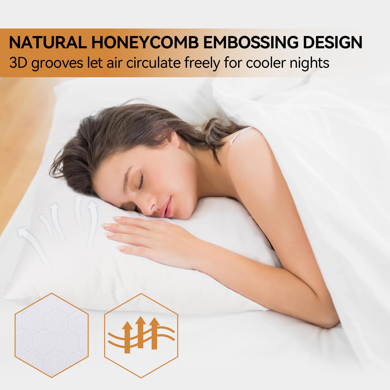 LAVANCE Pillows Queen Size Set of 2, Honeycomb Embossed Fabric Down Alternative Filling Bed Pillows for Sleeping, Luxury Fluffy Hotel Quality for Side, Back, and Stomach Sleepers, 20"x30"