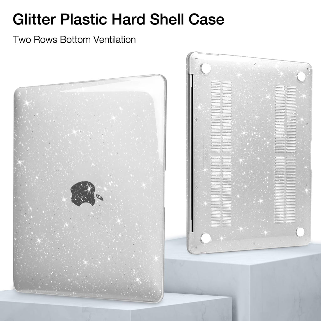 MOSISO Compatible with MacBook Air 13 inch Case 2022 2021 2020 2019 2018 A2337 M1 A2179 A1932, Glitter Plastic Hard Shell&Keyboard Cover&Screen Film&Storage Bag for MacBook Air 13 inch, Transparent