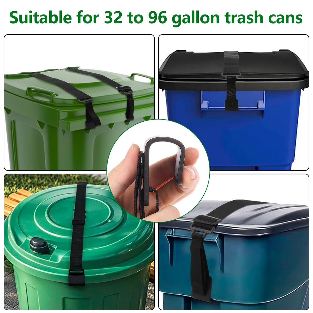 4PCS Trash Can Lid Lock for Animals, Adjustable Garbage Can Strap Lock, No Drilling Garbage Bin Lock Outdoor, Universal Trash Bin Cord Strap Security Against Raccoons, Prevent Tipping Over, No Tool
